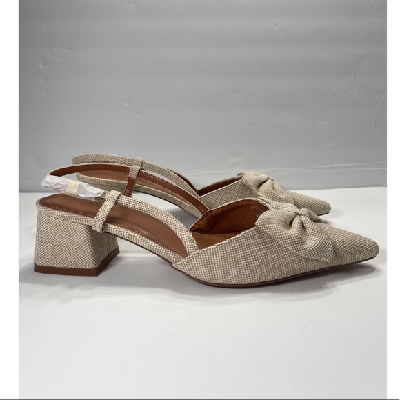 Asos Design Shoes - ASOS DESIGN Suzy Bow Slingback Mid Heeled Shoes in Natural Size 12
